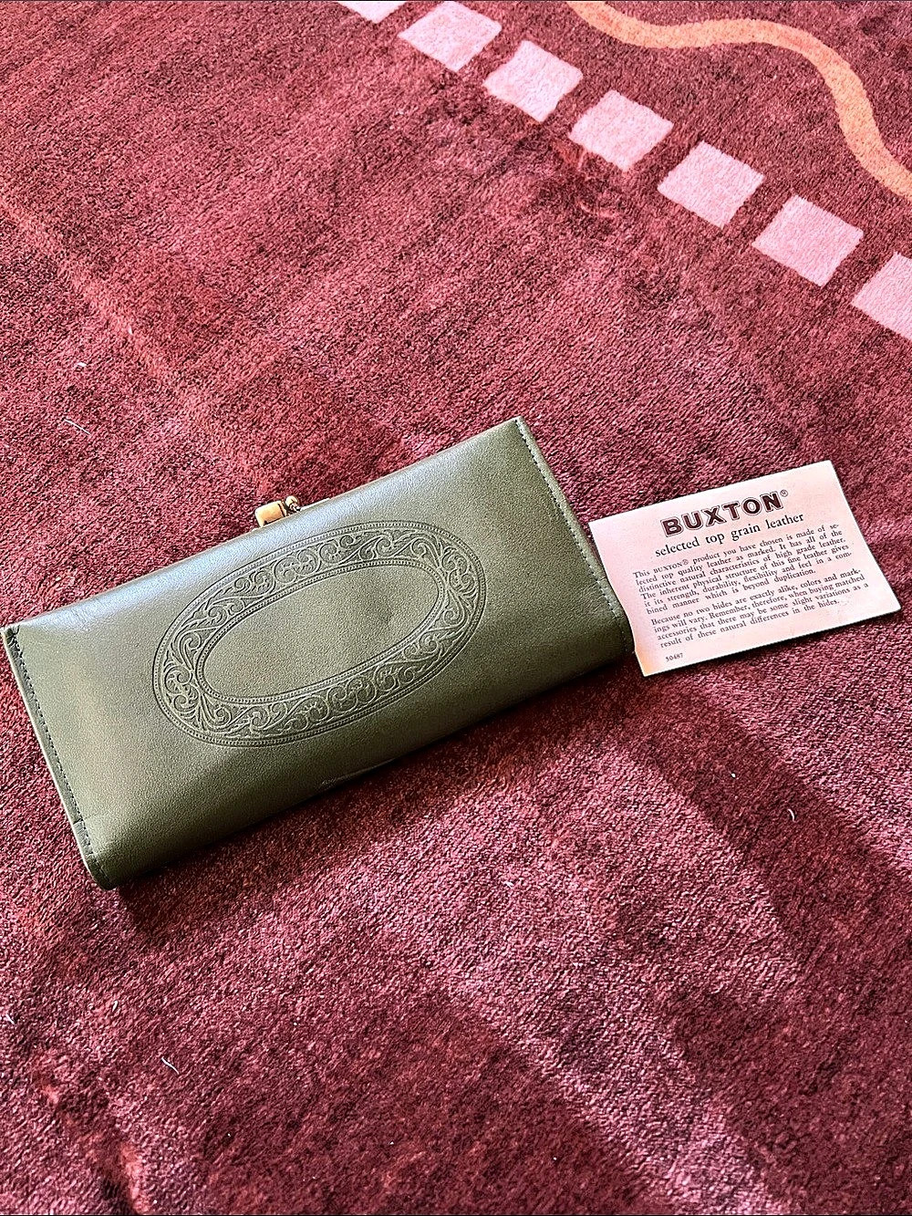 Buxton Green Leather Frame Wallet Deadstock Vintage NEW